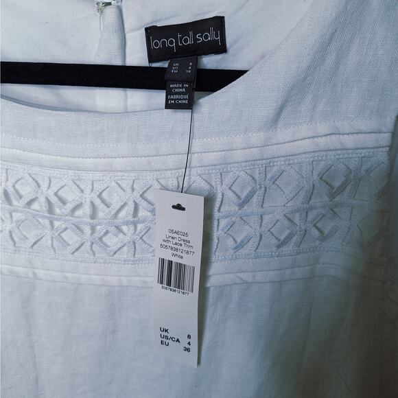 LTS Long Tall Sally 100% Linen Shift Dress Lace Trim 4 Tall Sleeveless White - Picture 3 of 11
